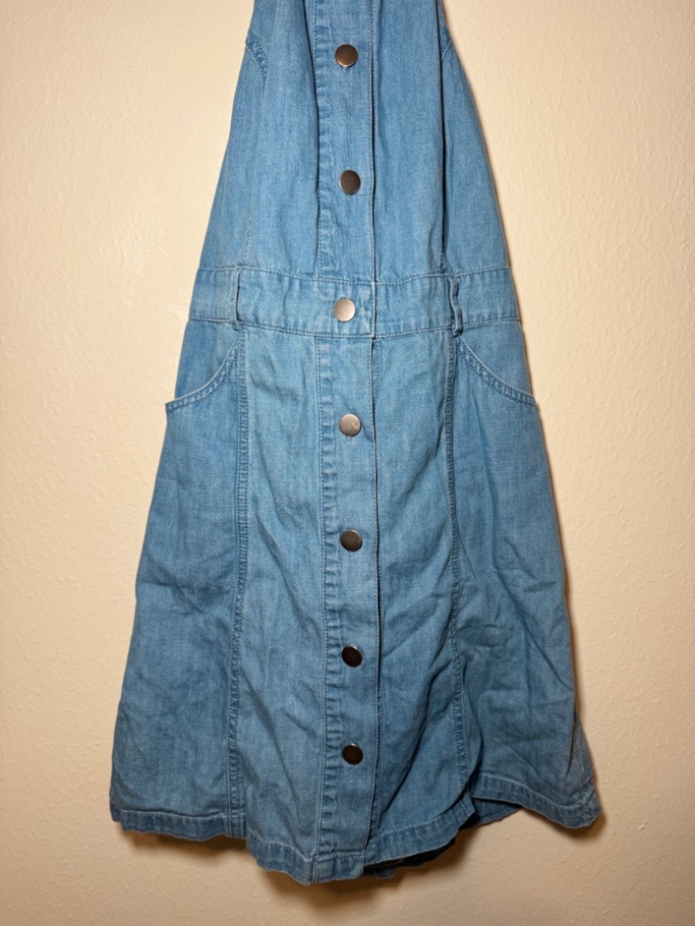 Free People Sami Mini Dress Medium Chambray Halter Button Front Cotton Blue - Picture 4 of 6